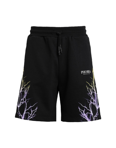 Shop Phobia Archive Black Shorts With Purple And Yellow Lightning Man Shorts & Bermuda Shorts Black Size