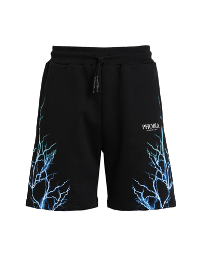 Shop Phobia Archive Black Shorts With Blue And Lightblue Lightning Man Shorts & Bermuda Shorts Black Size