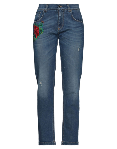 Shop Dolce & Gabbana Woman Jeans Blue Size 0 Cotton, Elastane, Viscose, Polyester, Bovine Leather