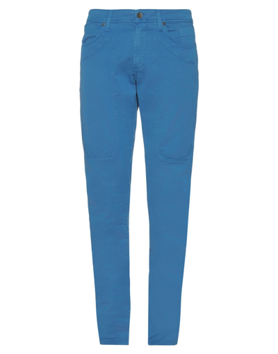 Shop Jeckerson Man Pants Bright Blue Size 28 Cotton, Elastane