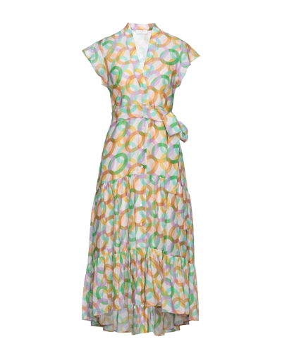 Shop Sandro Woman Midi Dress Green Size 6 Linen, Silk