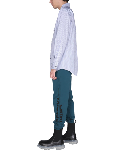 Shop Helmut Lang Jogging Pants With Logo Print In Blu