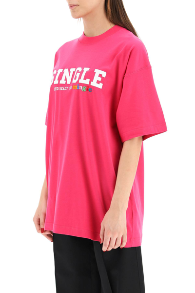 Shop Vetements Single And Ready Print T-shirt In Hot Pink (fuchsia)