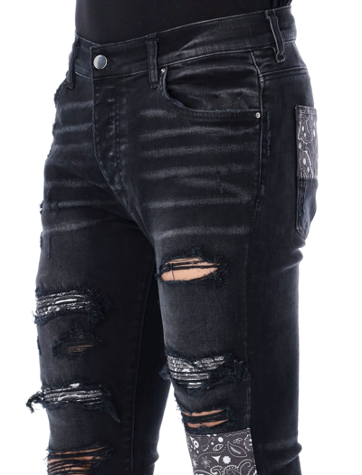 Shop Amiri Vintage Bandana Artpatch Jeans In Aged Black