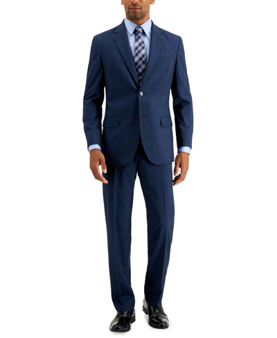 Shop Nautica Men's Modern-fit Bi-stretch Suit In Blue Plaid