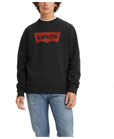 Shop Levi's Men's Graphic Crewneck Regular Fit Long Sleeve Sweatshirt In Jet Black