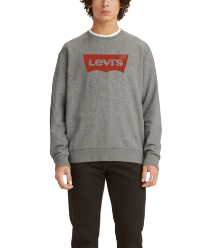 Shop Levi's Men's Graphic Crewneck Regular Fit Long Sleeve Sweatshirt In Heather Gray
