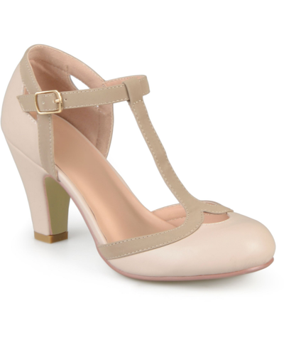 Journee Collection Women's Olina T Strap Round Toe Pumps In Nude