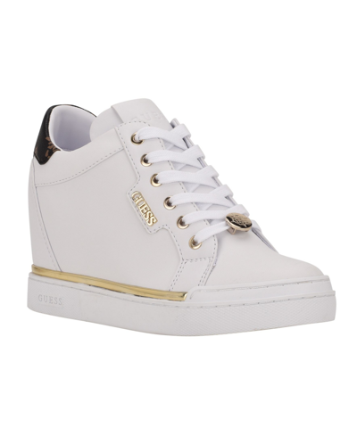 Shop Guess Women's Faster Wedge Sneakers Women's Shoes In White/brown