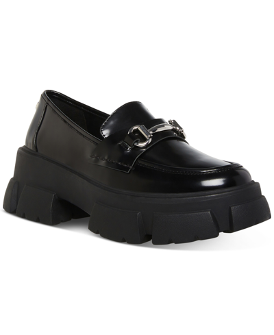 Shop Steve Madden Women's Trifecta Lug-sole Platform Loafers In Black