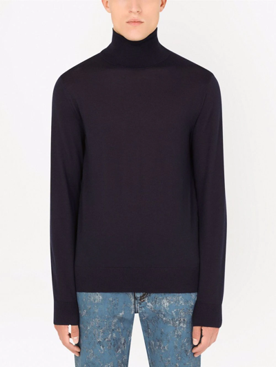 Shop Dolce & Gabbana Roll-neck Cashmere Jumper In Blue