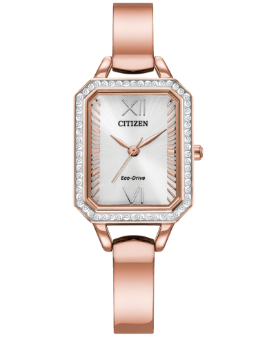 Shop Citizen Eco-drive Women's Crystal Rose Gold-tone Stainless Steel Bangle Watch 23mm In Pink Gold-tone