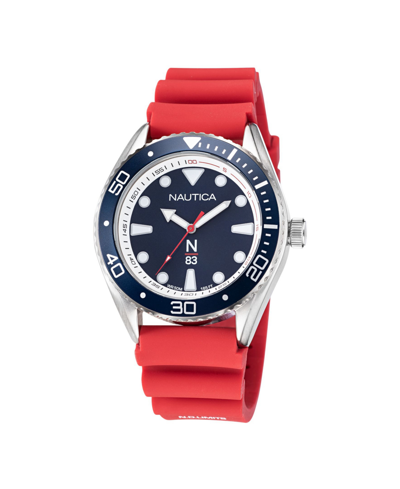 Shop Nautica N83 Men's Red Silicone Strap Watch 44mm