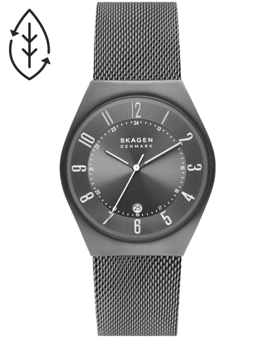 Shop Skagen Men's Grenen Charcoal Stainless Steel Mesh Three Hand Date Watch, 37mm In Gray
