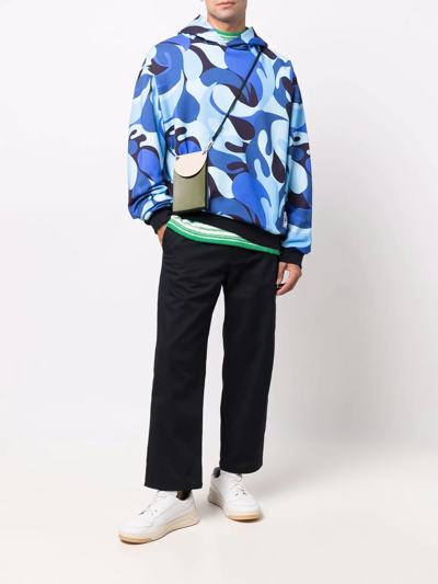 Shop Marni Abstract Camouflage-print Hoodie In Blue