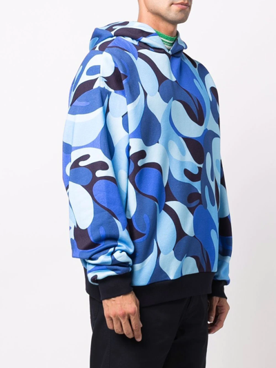 Shop Marni Abstract Camouflage-print Hoodie In Blue