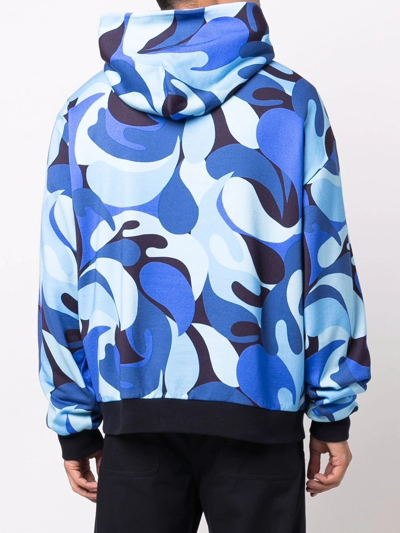 Shop Marni Abstract Camouflage-print Hoodie In Blue