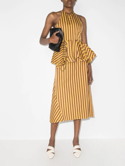 Shop Jil Sander Stripe Pattern A-line Skirt In Yellow