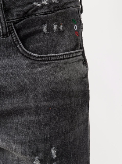 Shop Philipp Plein Distressed Logo-print Jeans In Grey