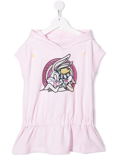 Shop Monnalisa Lola Bunny Hooded Dress In Pink