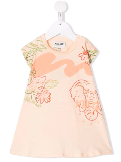 Shop Kenzo Multi Icons Print Dress In Orange