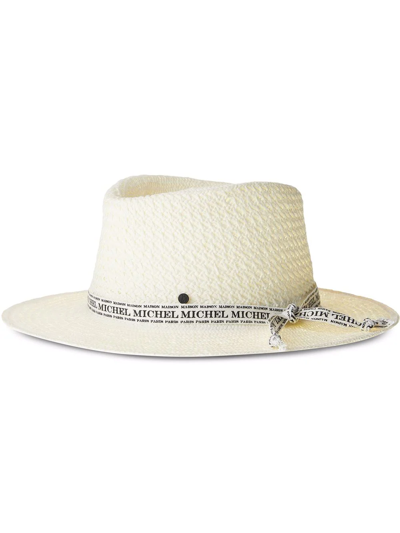 Shop Maison Michel André Woven Logo-trim Hat In White