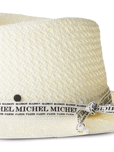Shop Maison Michel André Woven Logo-trim Hat In White