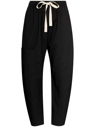 Shop Lee Mathews Drawstring Cropped Cotton Trousers In Black