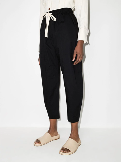 Shop Lee Mathews Drawstring Cropped Cotton Trousers In Black