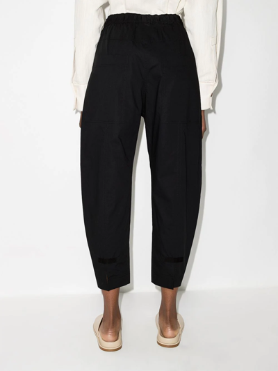 Shop Lee Mathews Drawstring Cropped Cotton Trousers In Black