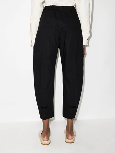 Lee Mathews Drawstring Cropped Cotton Trousers In Black