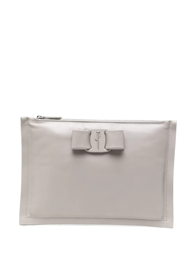 Ferragamo Logo-plaque Clutch Bag In Grey