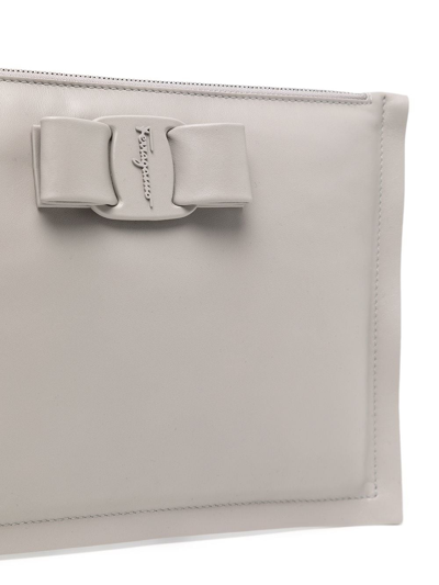 Ferragamo Logo-plaque Clutch Bag In Grey
