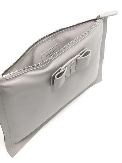 Ferragamo Logo-plaque Clutch Bag In Grey