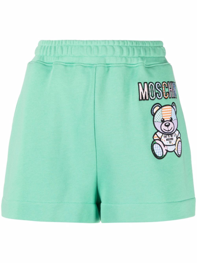 Shop Moschino Teddy Bear Motif Shorts In Green
