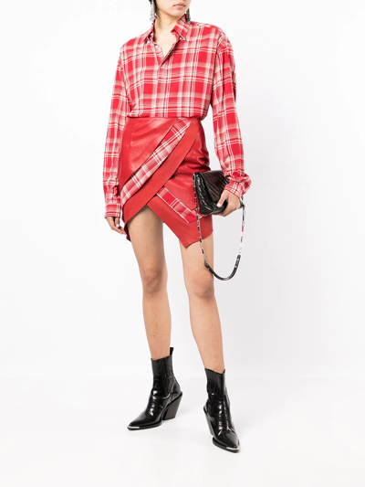 Rta Sierra Plaid Long Sleeve Button-up Shirt In Red