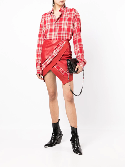 Rta Layered Leather Mini Skirt In Red