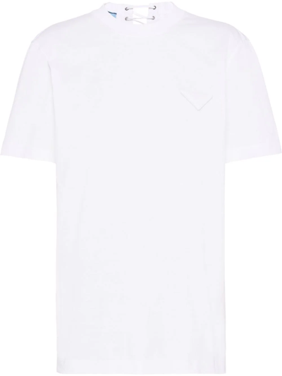 Shop Prada Lace-up Jersey T-shirt In White