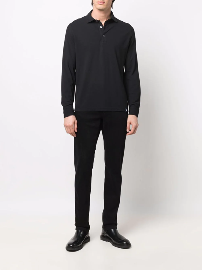 Shop Drumohr Long-sleeve Polo Shirt In Black