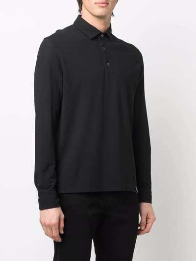 Shop Drumohr Long-sleeve Polo Shirt In Black