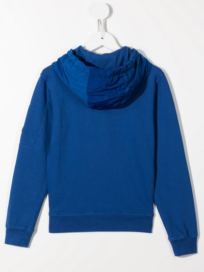Shop C.p. Company Micro-lens Cotton Hoodie In Blue