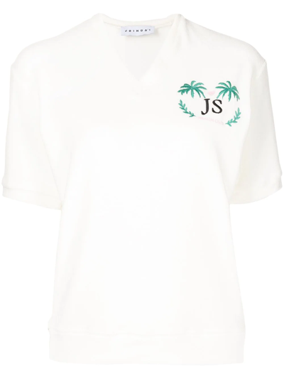 Shop Joshua Sanders Logo-embroidered V-neck T-shirt In White