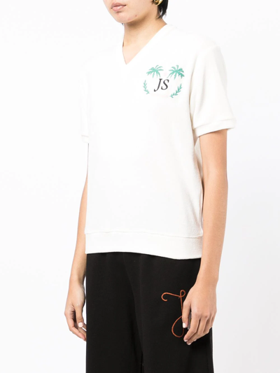 Shop Joshua Sanders Logo-embroidered V-neck T-shirt In White