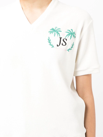 Shop Joshua Sanders Logo-embroidered V-neck T-shirt In White