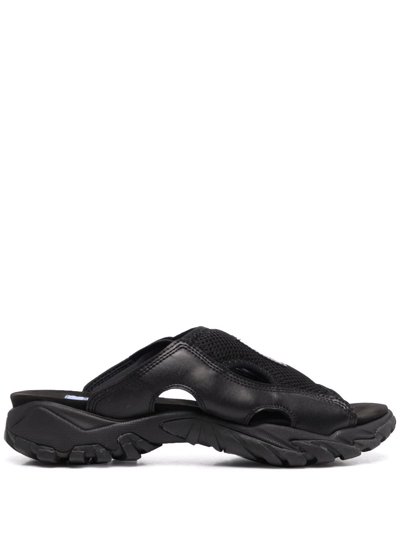 Shop Mcq By Alexander Mcqueen Striae Leather Sliders In Black