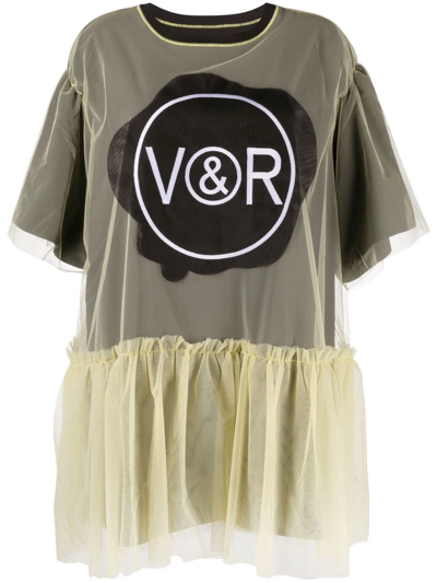 Shop Viktor & Rolf Layered Logo-print Mini Dress In Yellow