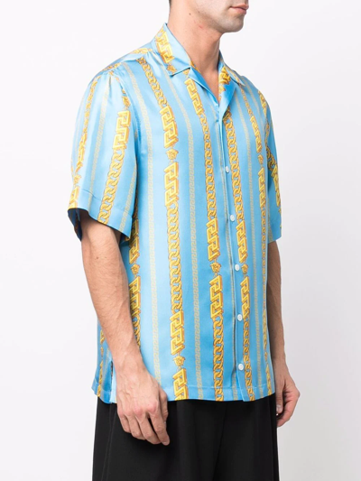 Shop Versace Chain Pinstripe Silk Shirt In Blue