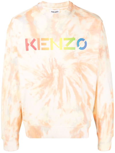 Shop Kenzo Logo-print Tie-dye Sweatshirt In Orange