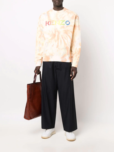 Shop Kenzo Logo-print Tie-dye Sweatshirt In Orange