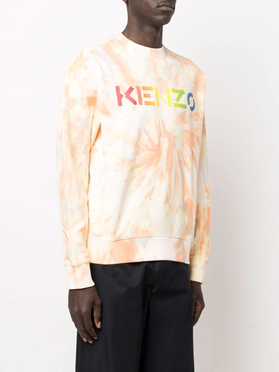 Shop Kenzo Logo-print Tie-dye Sweatshirt In Orange